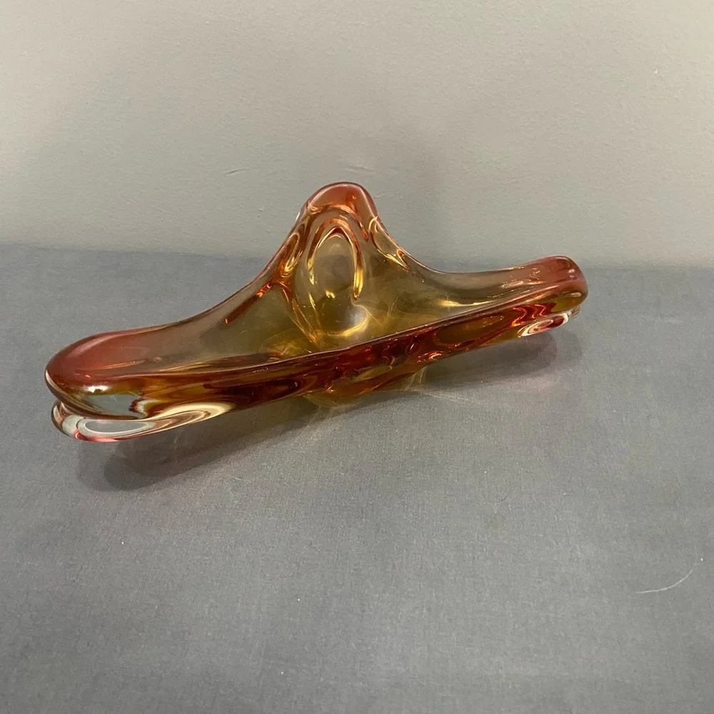 VTG Mid Century Murano Style Trinket Dish Or Ashtray Golden Amber Yellow Retro - Picture 3 of 17